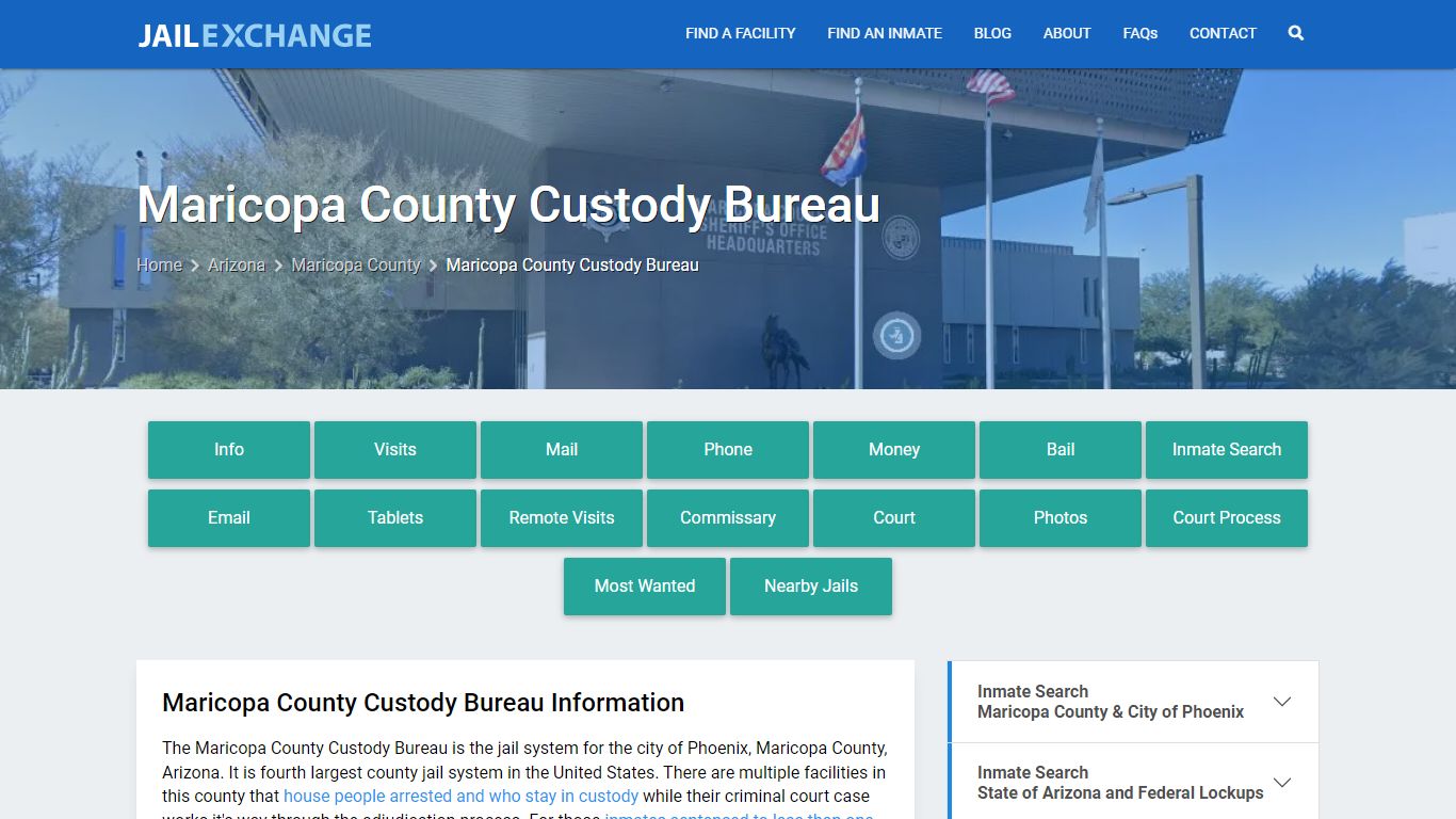 Maricopa County Custody Bureau, AZ Inmate Search, Information